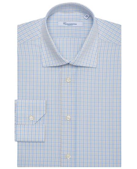 Beige and light blue checked fancy shirt francese_0