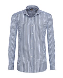 Trendy navy blue shirt with white and light-blue stripes, slim 167n - french_0