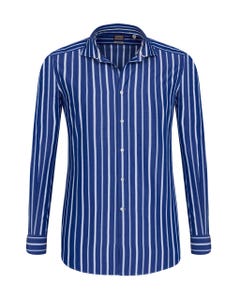 Camicia trendy blu a righe bianche e azzurre, extra slim francese_0