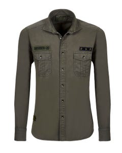 Trendy green shirt with military details, slim button down_0