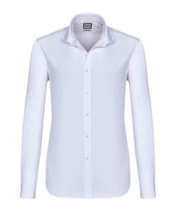 Camicia trendy bianca con microfantasia, slim francese_0