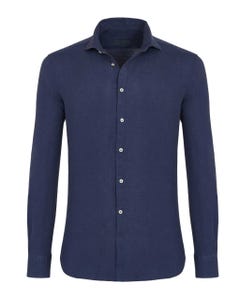 Camicia trendy in lino blu scuro, slim 103rh- francese
