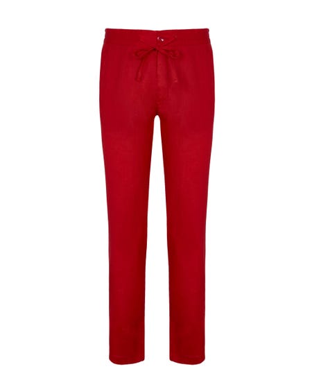 Pantaloni chinos in lino con coulisse rossi red_0